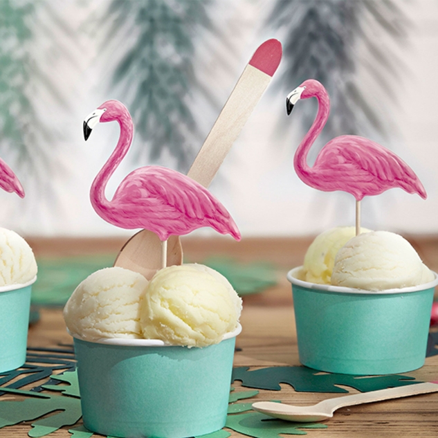 6 Flamingo Einstecker als Topper für Cupcake oder Torten Dekoration 