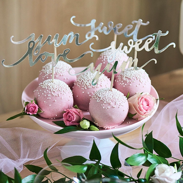 Cupcake Topper Set Love / Yum / Sweet , silber 