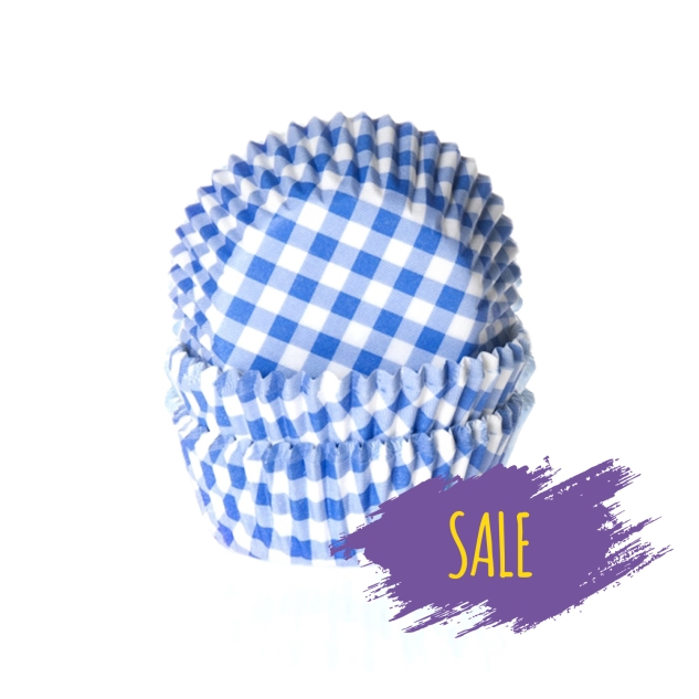 50 Muffinförmchen, blau weiß kariert 