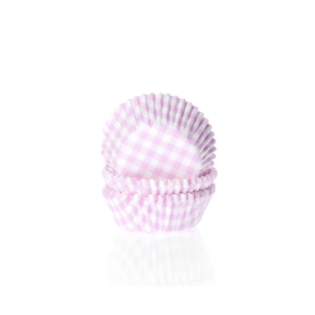 60 Mini Muffinförmchen, rosa weiß kariert 