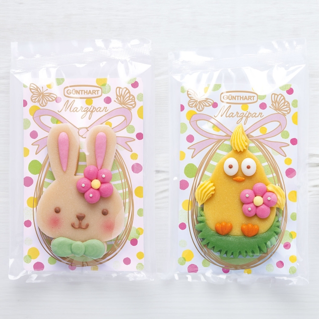 Günthart 10 Stück Hasen Gesicht und Küken mit Kulleraugen aus feinem Marzipan 