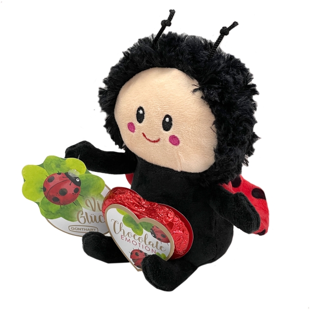 Günthart 8 Plüsch Käfer Kuni mit Nougatpralinenherz als süßes Geschenk Set 