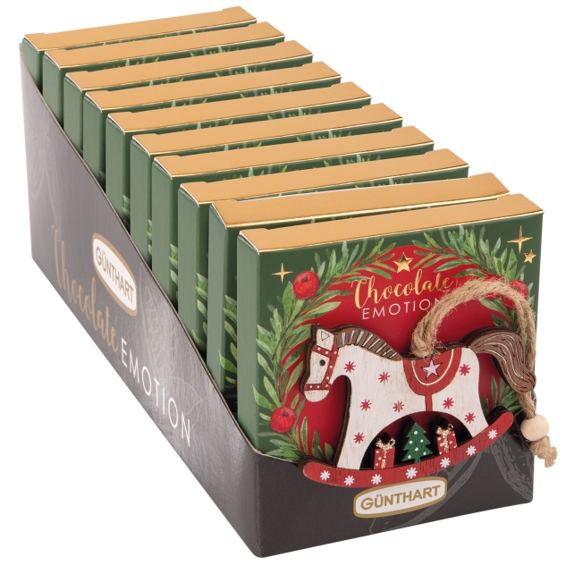 10 Stück kleines Pralinenpräsent Schaukelpferd in zwei Varianten 