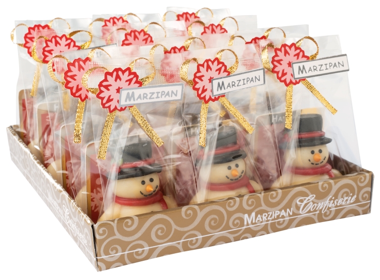 Günthart 12 Marzipan Schneemann im Cellophanbeutel für festliche Weihnachtsdekoration 