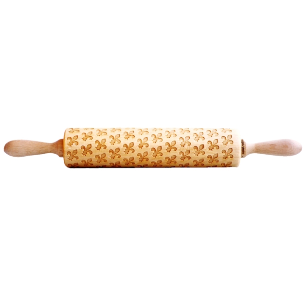Holz Teigroller mit Prägemuster Lilie | Fleur de Lys 