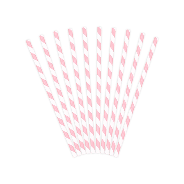 10 Strohhalme, rosa / weiß 