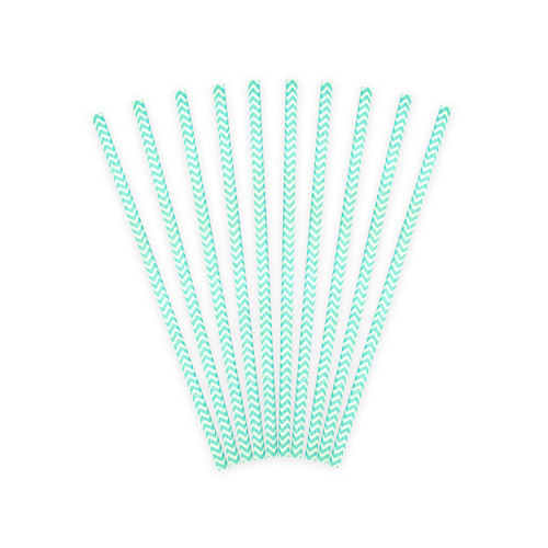 10 Papier Strohhalme, hellblau, Zick-Zack 