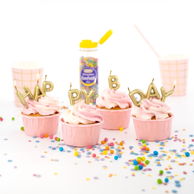 BackDecor Happy Birthday Wachskerzen, gold 