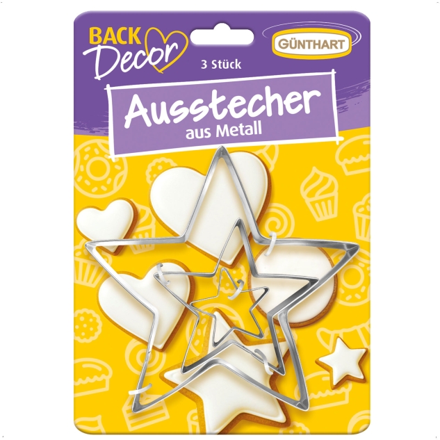 BackDecor Ausstecher Set mit Herz, Stern und Kreis in je 3 verschiedene Größen 
