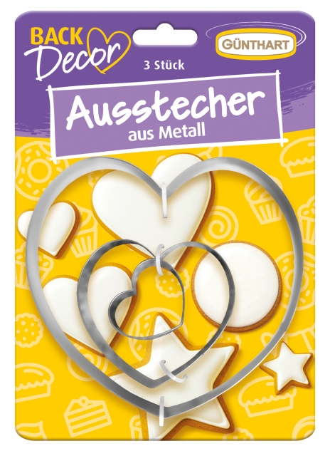 BackDecor Ausstecher 3 er Set mit Herz, Stern und Kreis in je 3 verschiedene Größen VKE 