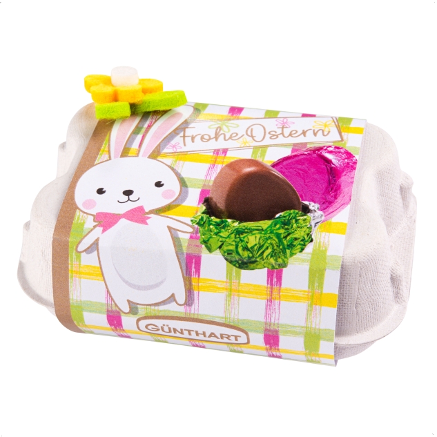 Günthart 12 Mini-Eierkartons mit bunten Pralineneiern 