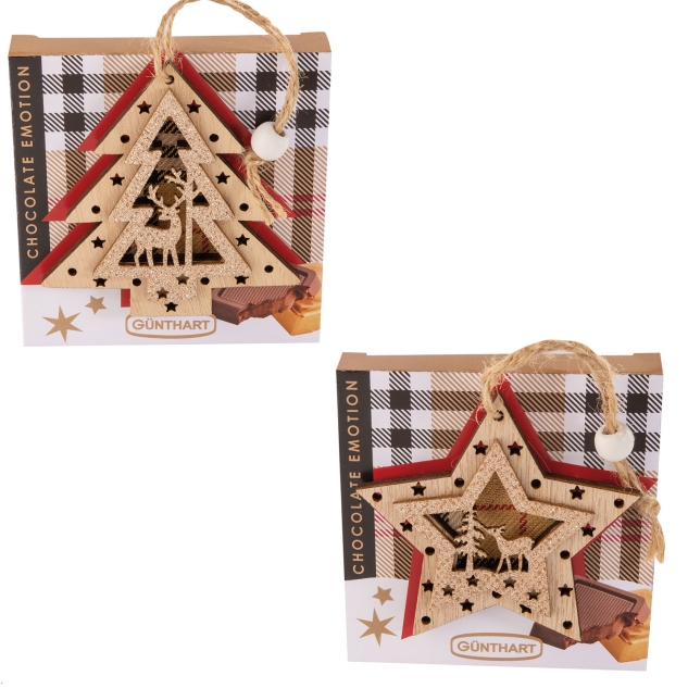 10 Stück Pralinenpräsent mit Holzstern und Holztannenbaum Dekoration 