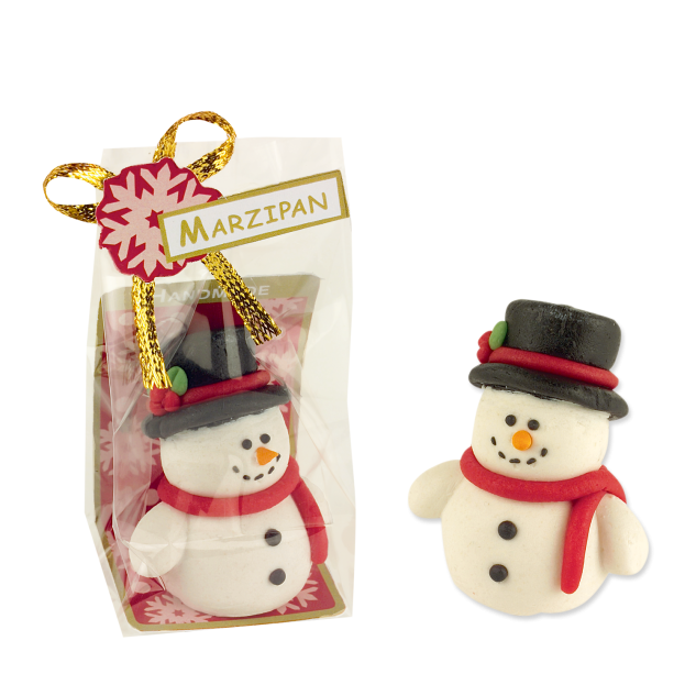 Günthart 12 Marzipan Schneemann im Cellophanbeutel für festliche Weihnachtsdekoration 