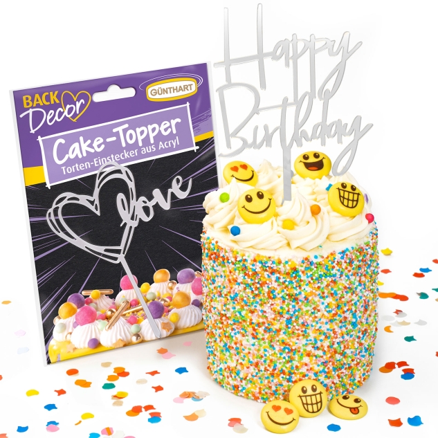 BackDecor 5er SET Cake Topper aus Acryl, SILBER, gemischt 
