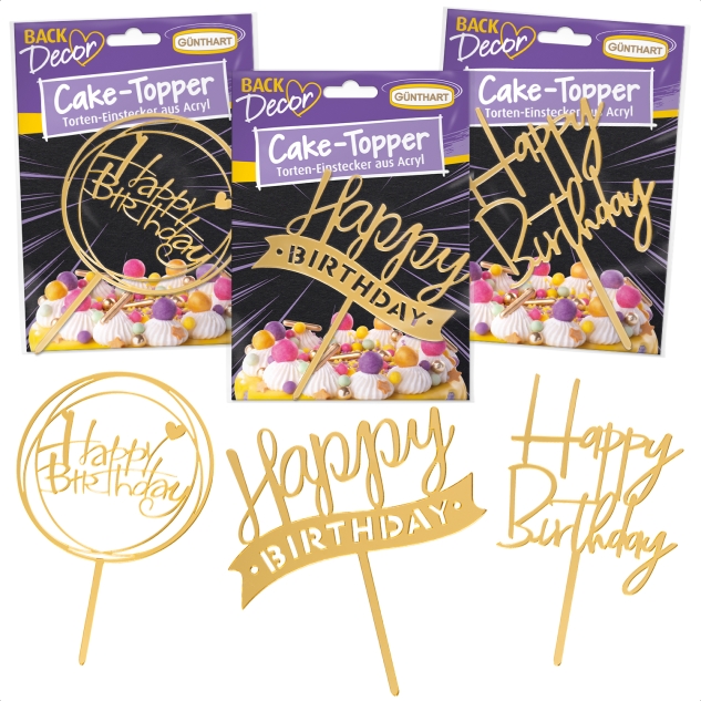 BackDecor 5er SET Cake Topper aus Acryl, GOLD, gemischt 