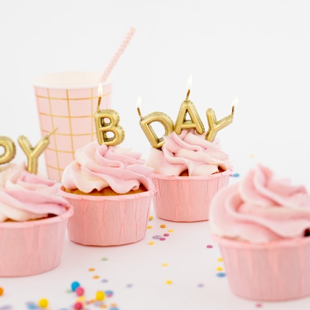 BackDecor Happy Birthday Wachskerzen, gold 