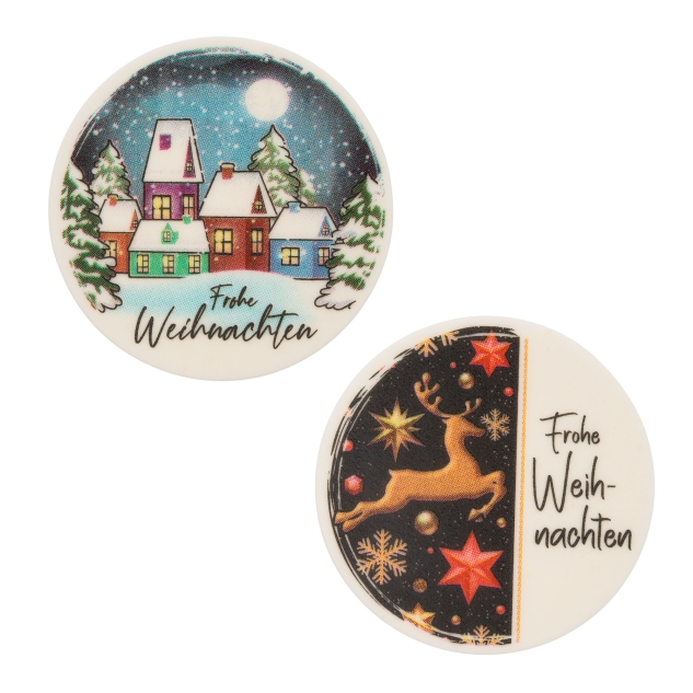 12 Stück Dekorschilder "Frohe Weihnachten", rund, in verschiedenen Motiven 