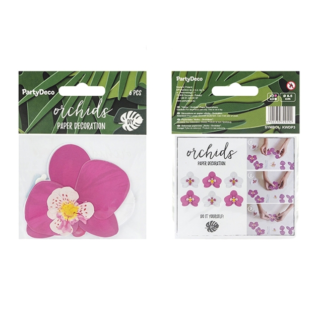 6 DIY Orchideen aus Papier, pink - weiß 