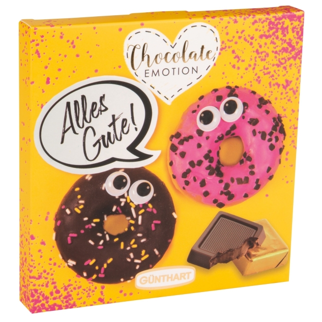 Günthart 12 Stück Chocolate Emotion Präsent Happy Birthday verschiedene Motive Vollmilchschokolade 
