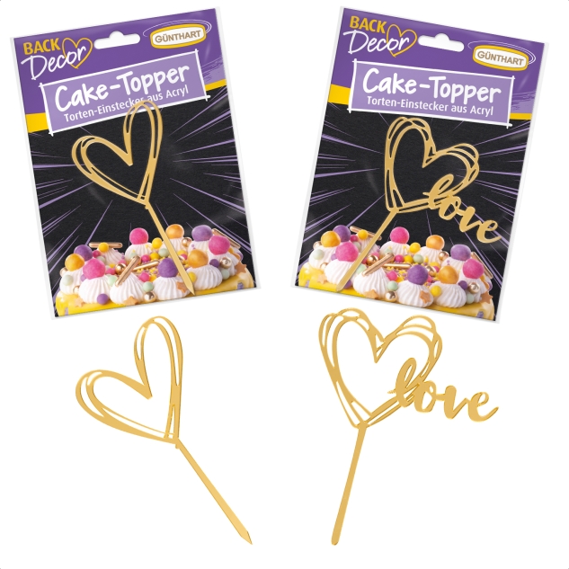 BackDecor 5er SET Cake Topper aus Acryl, GOLD, gemischt 