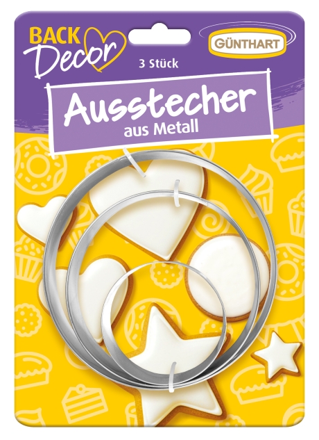 BackDecor Ausstecher 3 er Set mit Herz, Stern und Kreis in je 3 verschiedene Größen VKE 