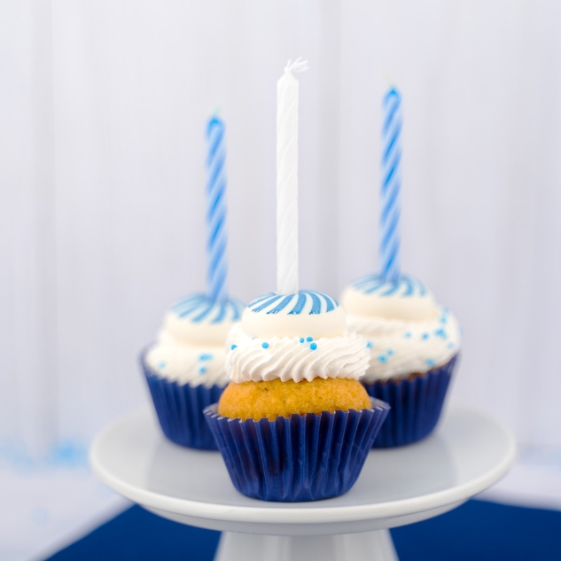 BackDecor 12 Wachskerzen blau-weiß mit Zuckerkerzenhalter - langsam abbrennend 