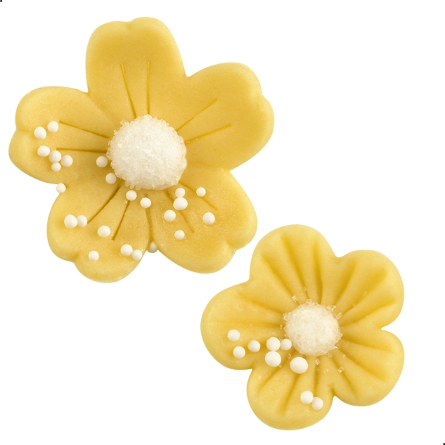 90 Sück Marzipan Blumen groß & klein in 4 Farben 
