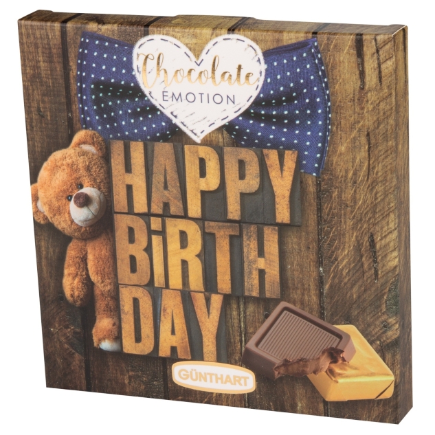 Günthart 12 Stück Chocolate Emotion Präsent Happy Birthday verschiedene Motive Vollmilchschokolade 