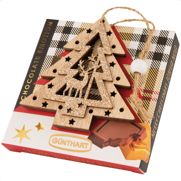 10 Stück Pralinenpräsent mit Holzstern und Holztannenbaum Dekoration 