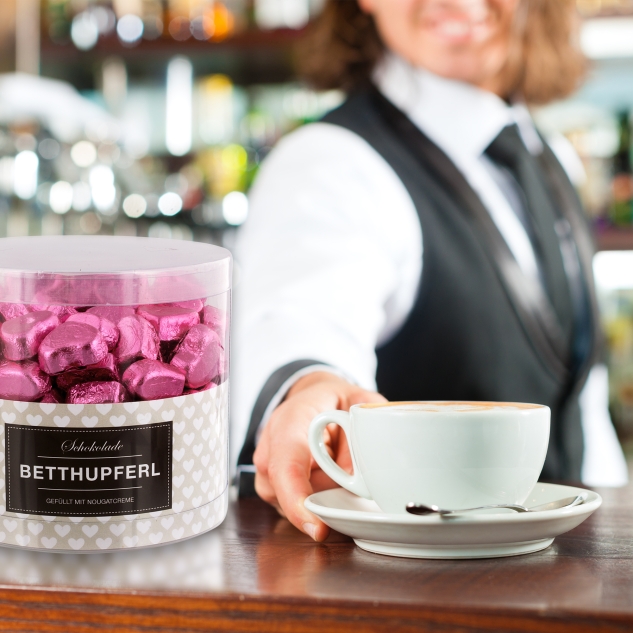 Günthart 150 rosa Herzen aus Schokolade | Betthupferl 
