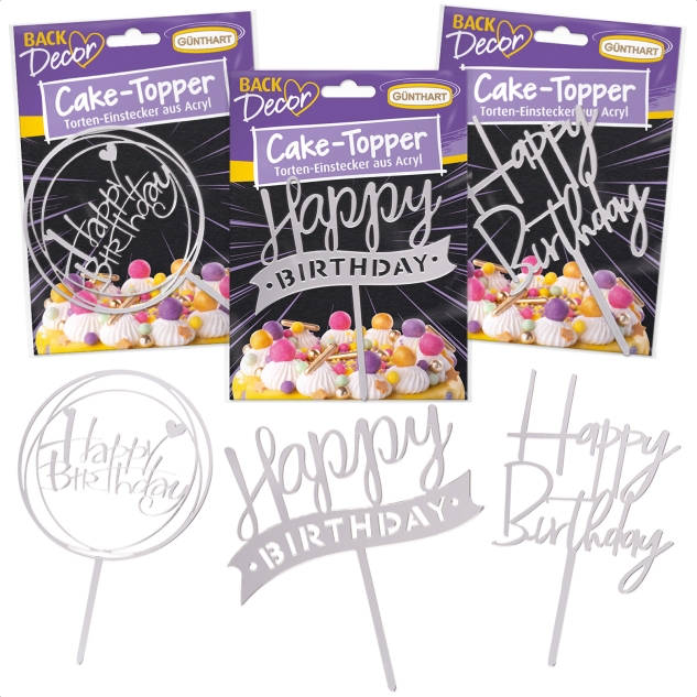 BackDecor 5er SET Cake Topper aus Acryl, SILBER, gemischt 