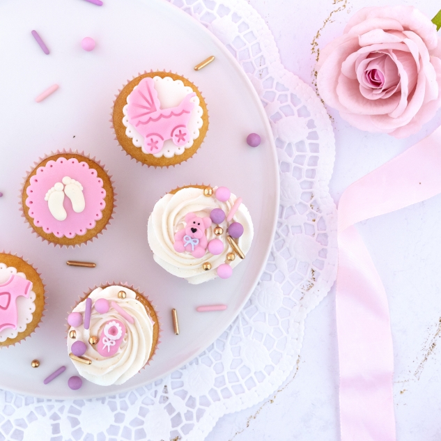 Tortendekor Taufe Tortenfigur 96 Zuckerfiguren ROSA 