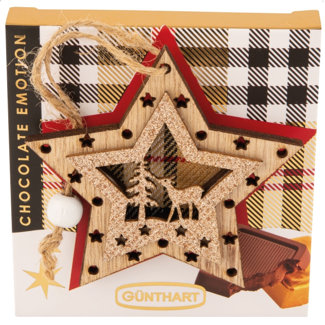 10 Stück Pralinenpräsent mit Holzstern und Holztannenbaum Dekoration 