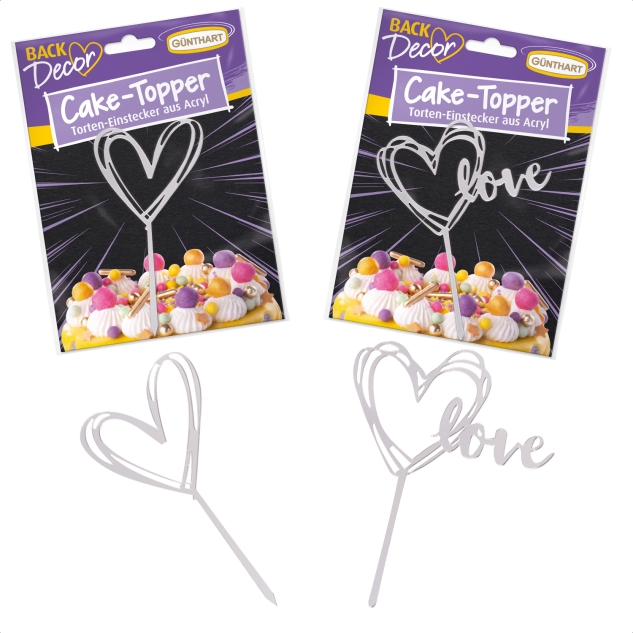 BackDecor 5er SET Cake Topper aus Acryl, SILBER, gemischt 