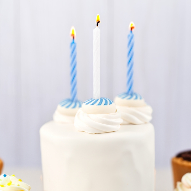 BackDecor 12 Wachskerzen blau-weiß mit Zuckerkerzenhalter - langsam abbrennend 