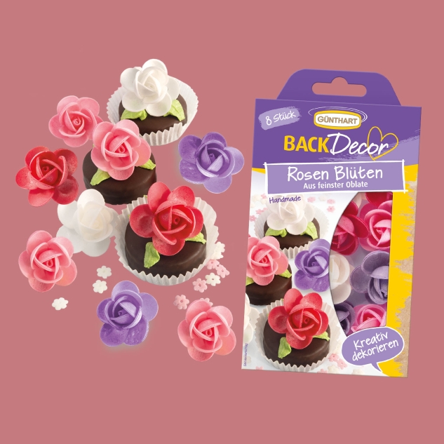BackDecor 8 Rosen Blüten aus Oblate 
