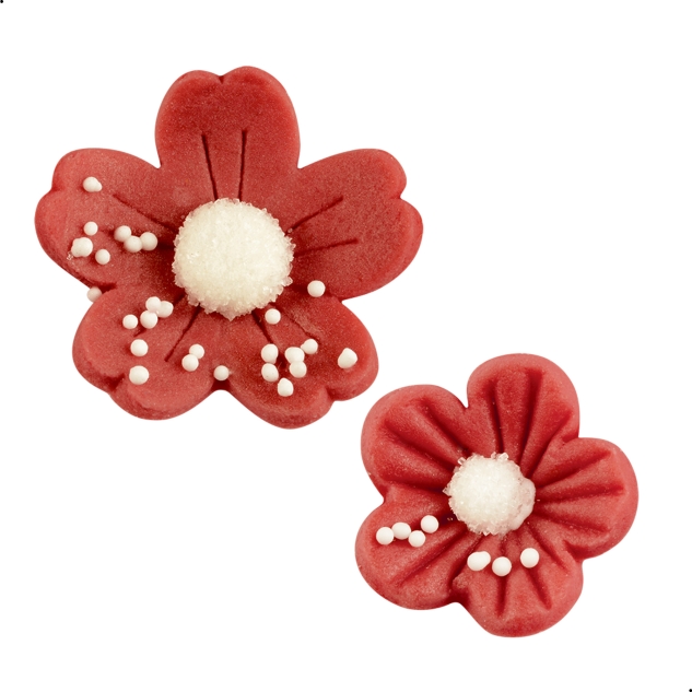90 Sück Marzipan Blumen groß & klein in 4 Farben 