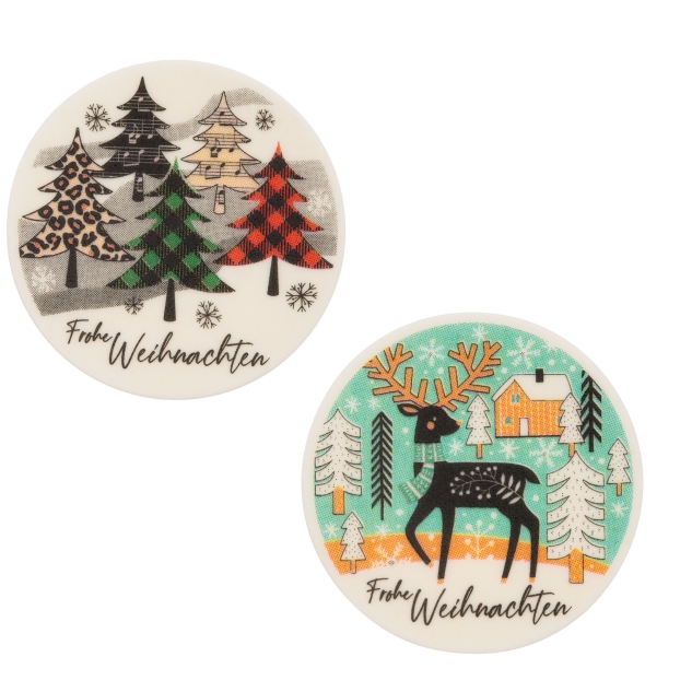 12 Stück Dekorschilder "Frohe Weihnachten", rund, in verschiedenen Motiven 