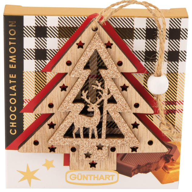 10 Stück Pralinenpräsent mit Holzstern und Holztannenbaum Dekoration 