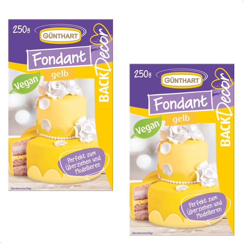 BackDecor Fondant gelb, 2 x 250 g  100% Vegan, Palmölfrei, Reißfest 