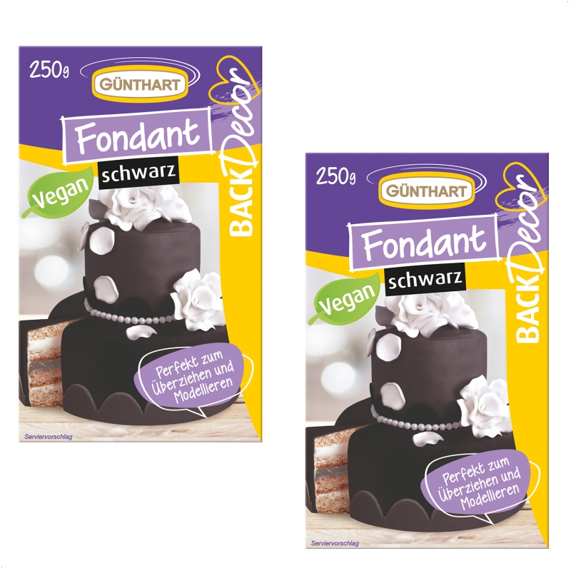 BackDecor Fondant schwarz , 2 x 250 g | 100% Vegan | Palmölfrei | Reißfest 