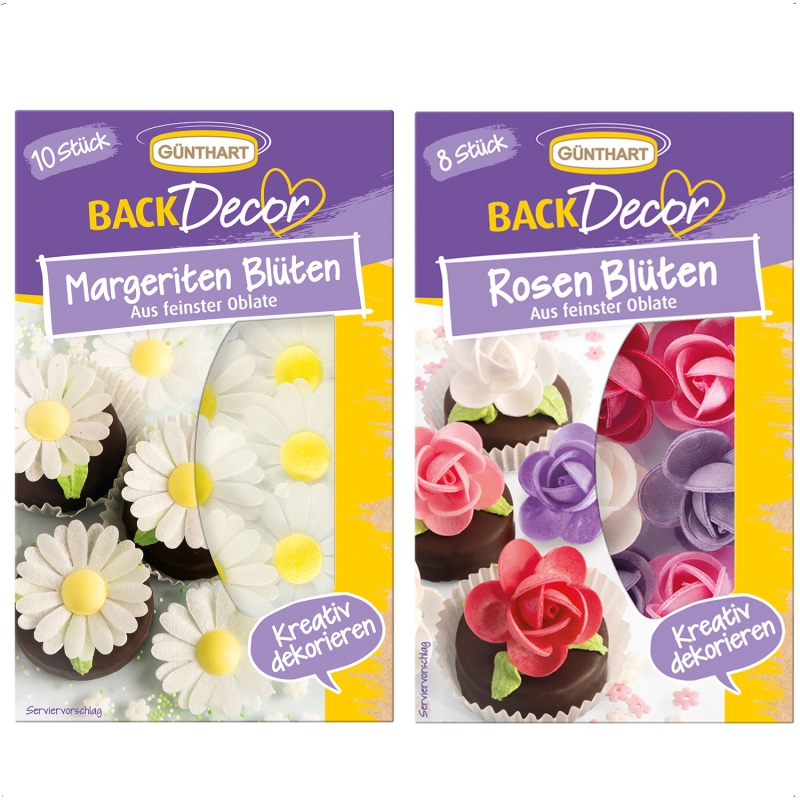 Oblaten SET mit 8 Rosen Blüten und 10 Margeriten Blüten aus Oblate 