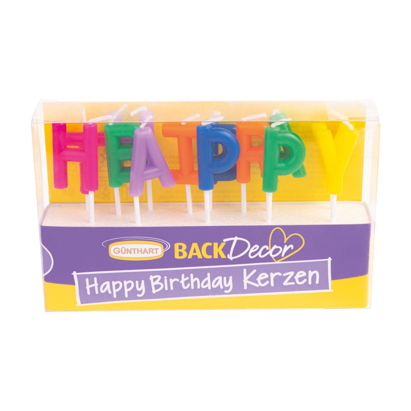BackDecor Happy Birthday Wachskerzen, bunt 