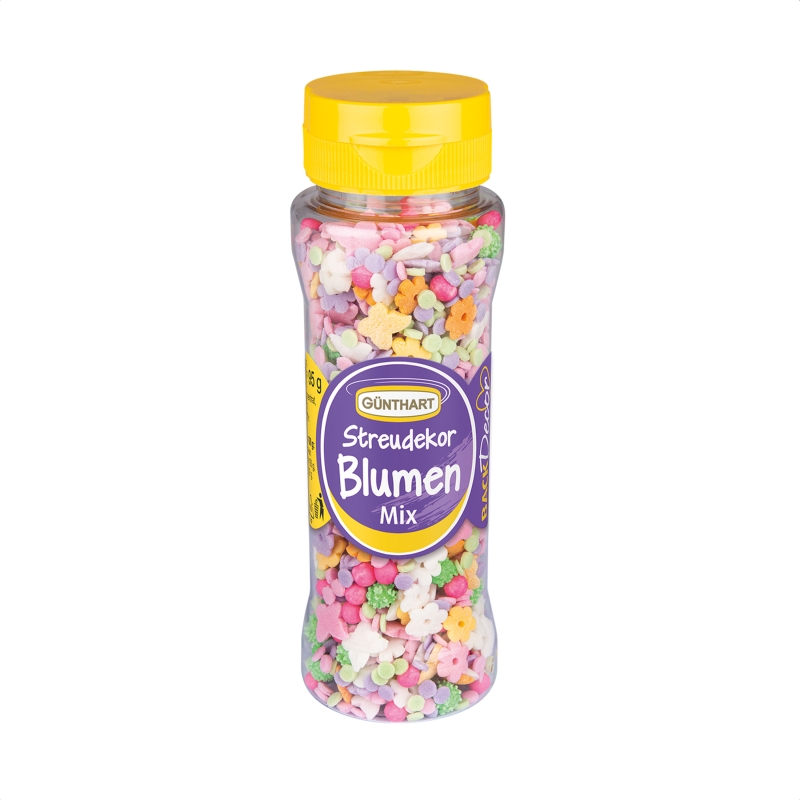 BackDecor Streudekor Dose Zucker Blumen-Mix, in zarten pastell Farben, 1er Set 95 gr 
