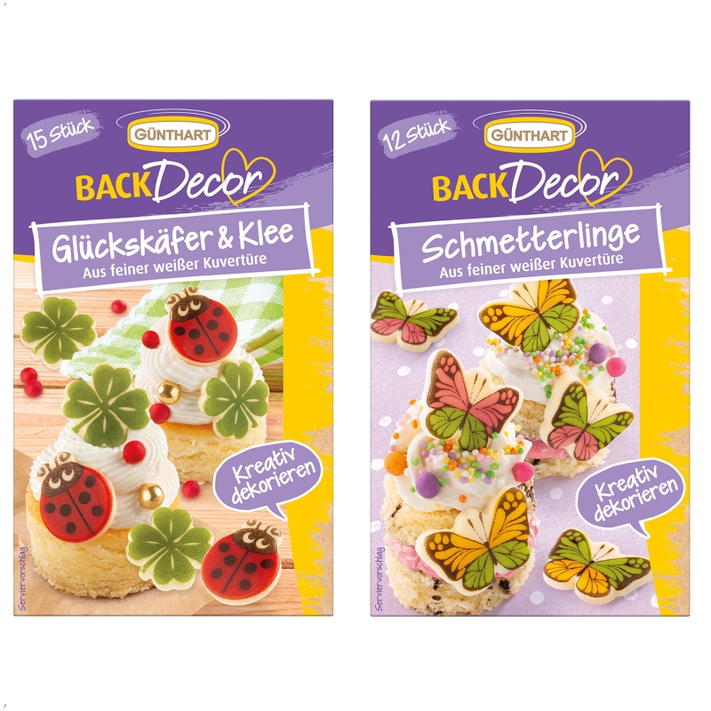Glückskäfer, Kleeblätter und Schmetterlinge aus weißer Kuvertüre SET 