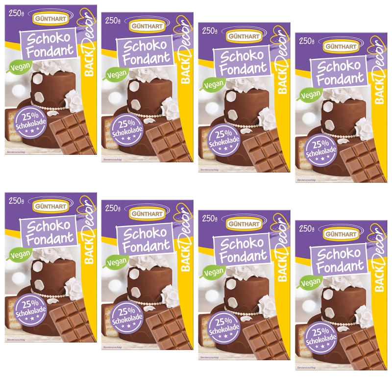 BackDecor Schokoladen Fondant, 8x 250 g | 100% Vegan | Palmölfrei | Schokoladengeschmack 