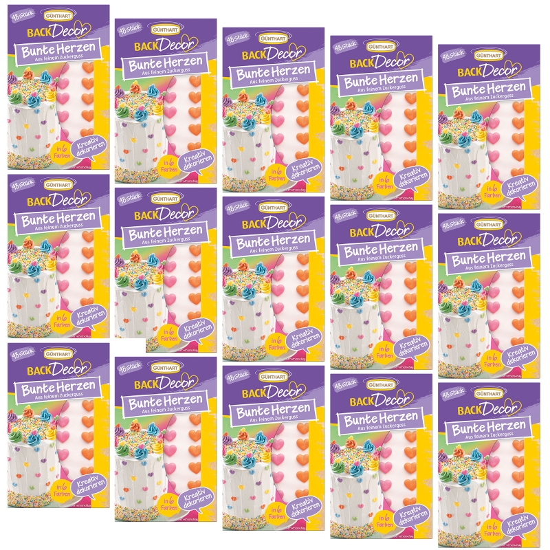BackDecor 15 x je 48 süße bunte Herzen aus Zucker als VKE 