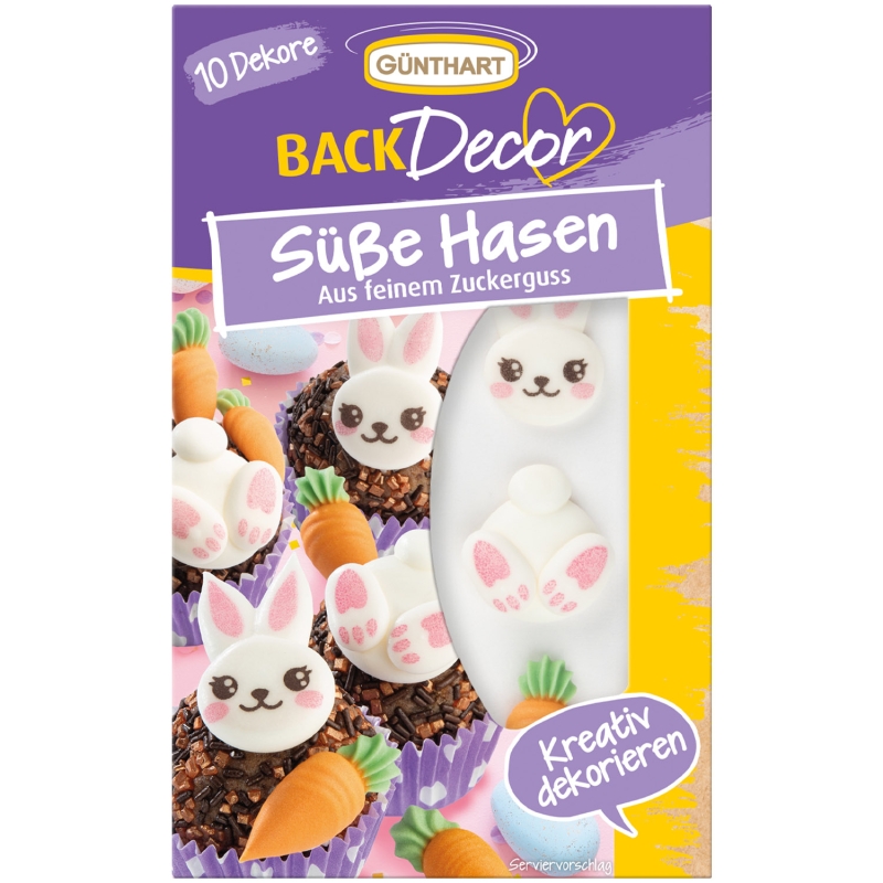 8 Hasen Dekore aus feinem Zuckerguß, Hase, Karotte und Hasenfüße 