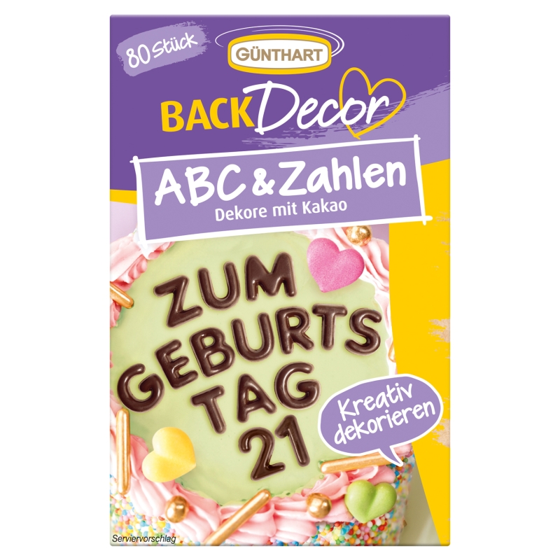 BackDecor 80 Buchstaben und Zahlen aus Kakaohaltige Fettglasur 
