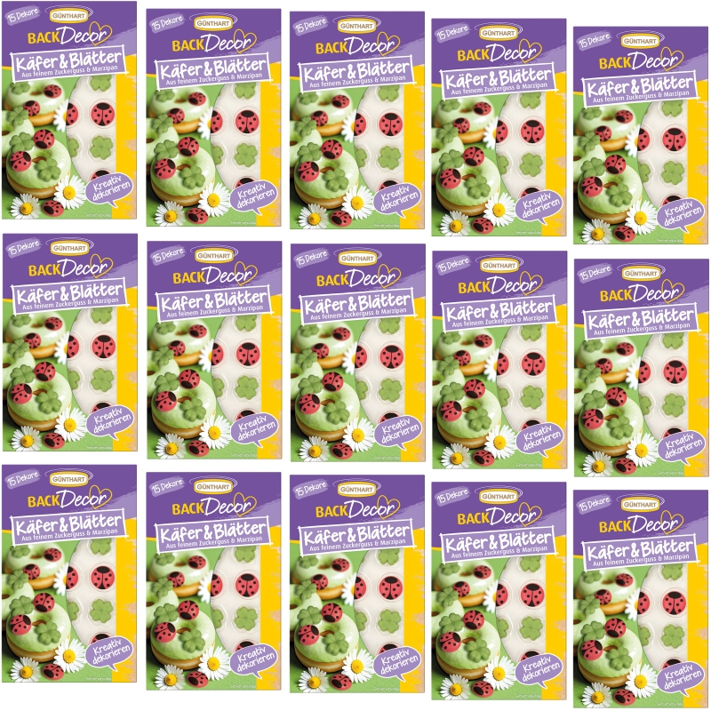 BackDecor 15 x 15 Stück Zuckerdekore Käfer und Blätter VKE Großpackung 
